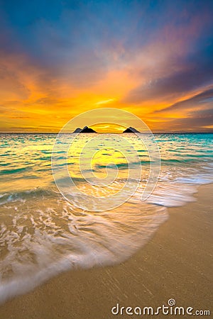 Sunrise at Lanikai Beach in Kailua Oahu Hawaii Stock Photo
