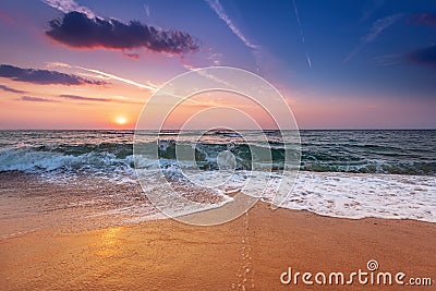 Sunrise light on ocean waves. Stock Photo