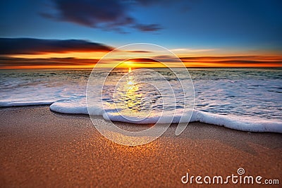 Sunrise light shining on ocean. Stock Photo