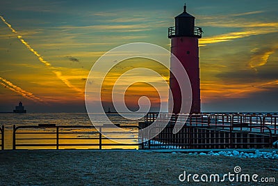 Sunrise of lighthouse with colorful sky Stock Photo