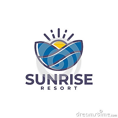 Sunrise line logo with rounded wave emblem logo design Vector Illustration