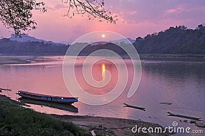 Sunrise at Mae Khong river Stock Photo