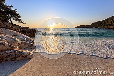 Marble beach Saliara beach, Thassos Island, Greece Stock Photo