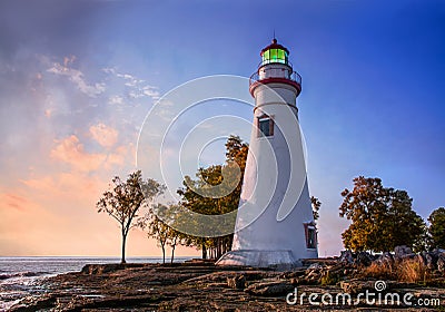 Sunrise At The Marblehead Lighthouse Stock Photo