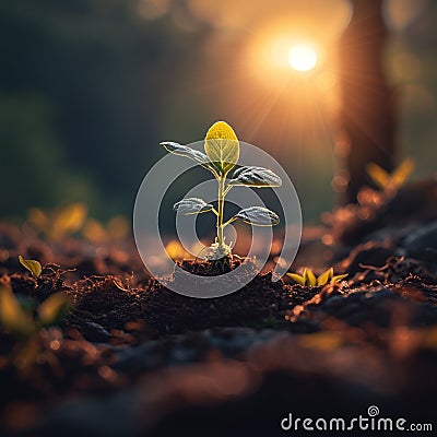 Sunrise miracle, plant sprouts, morning rays nurture, natures gentle rebirth Stock Photo