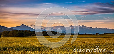 Sunrise and Mont Blanc Stock Photo