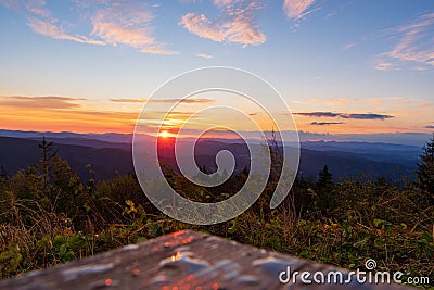 Sunrise on mountain Lysa Hora at mountains Beskydy, Czech republi Stock Photo