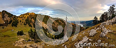 Sunrise on mountain range with awesome view Stock Photo