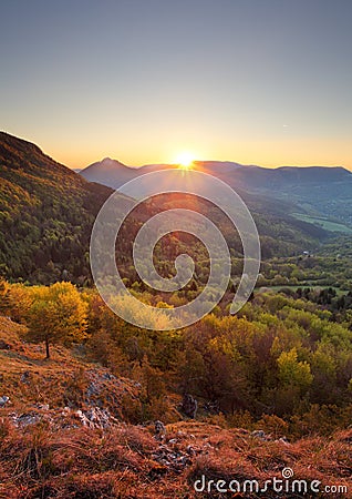 Sunrise in mountain, vertical photo Stock Photo