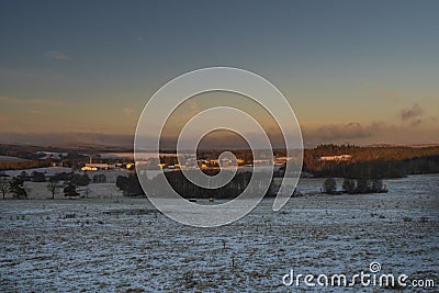 Sunrise near Ctibor and Halze villages in cold snowy morning Stock Photo