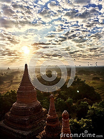 Sunrise in Old Bagan Stock Photo