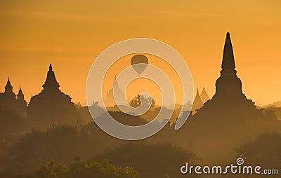 Sunrise over ancient Bagan, Myanmar Stock Photo