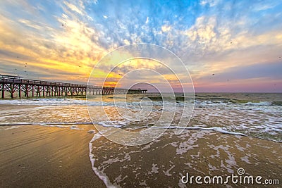 Myrtle Beach Fishing Pier Sunrise Landscape Stock Photo