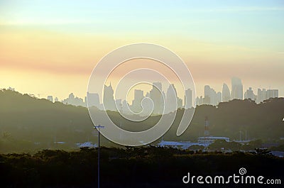 Sunrise over the Balboa City in the Panama. Stock Photo
