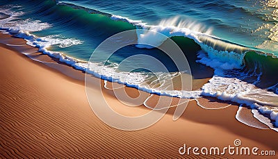Sunrise over the beach in Mexico, beach holiday on the ocean, beautiful waves and palm trees, Cartoon Illustration