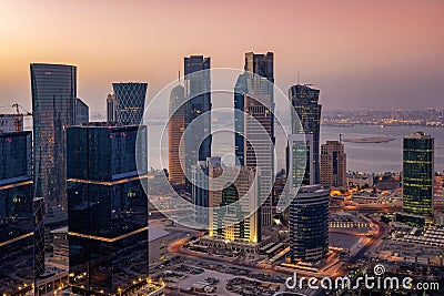 Sunrise over the City Center of Doha, Qatar Editorial Stock Photo