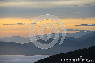 Sunrise over the clouds, mount Cucco, Umbria, Apennines, Italy Stock Photo