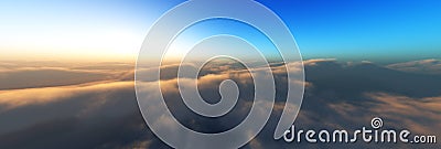 Sunrise over the clouds. Sunset over the clouds. The moon in the clouds. Panorama of clouds. Stock Photo