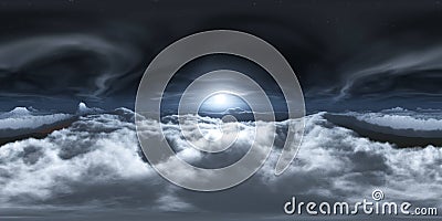 Sunrise over the clouds. Sunset over the clouds. The moon in the clouds. Panorama of clouds. Stock Photo