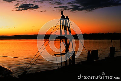 Sunrise over the Ferry Boat on the Sao Francisco River Stock Photo