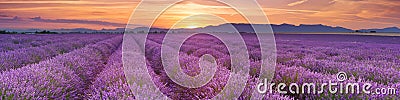 Sunrise over fields of lavender in the Provence, France Stock Photo