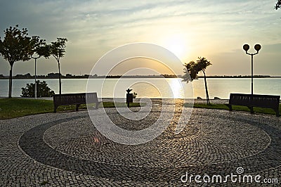 Sunrise over Guadiana river Stock Photo