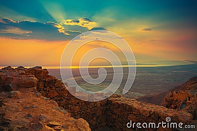 Sunrise over Masada Stock Photo