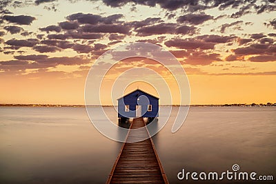 Sunrise over the Matilda Bay boathouse in the Swan River Stock Photo