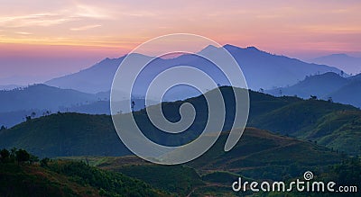 Sunrise over mountains in Kanchanaburi,Thailand Stock Photo