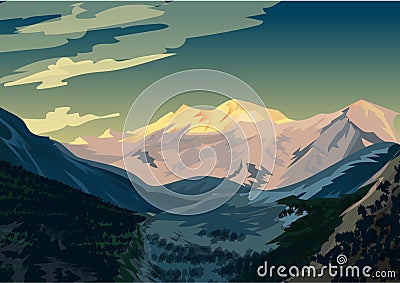 Sunrise over Nanga Parbat, Mountain landscape Vector illustration Vector Illustration
