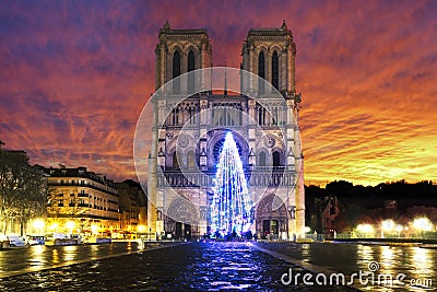 Sunrise over Notre Dame de Paris Stock Photo