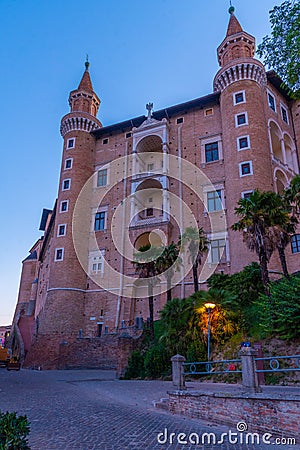 Sunrise over Palazzo Ducale in Italian town Urbino Stock Photo