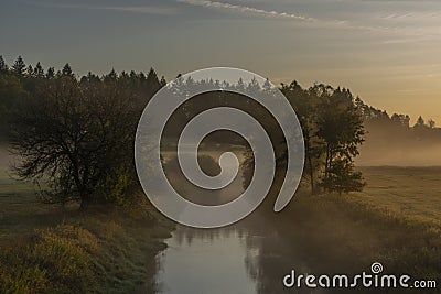 Sunrise over river Blanice in south Bohemia in autumn nice morning Stock Photo