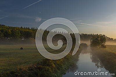 Sunrise over river Blanice in south Bohemia in autumn nice morning Stock Photo