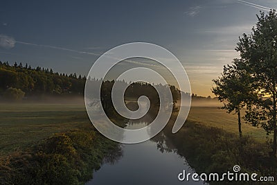 Sunrise over river Blanice in south Bohemia in autumn nice morning Stock Photo