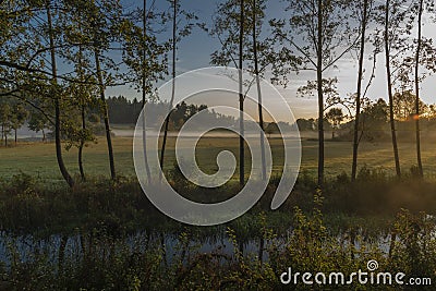 Sunrise over river Blanice in south Bohemia in autumn nice morning Stock Photo