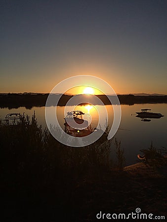 Sunrise over the river Stock Photo