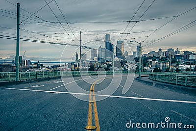 Sunrise over seattle wahington skyline in spring Stock Photo