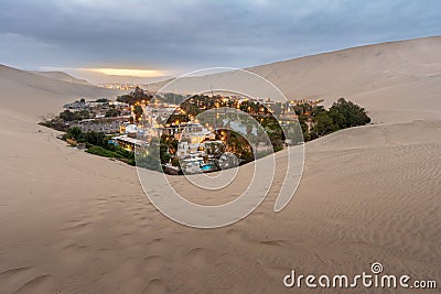 Huacachina from the dunnes at sunrise Stock Photo