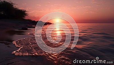 Sunrise over tranquil waters, an idyllic vacation generated by AI Stock Photo