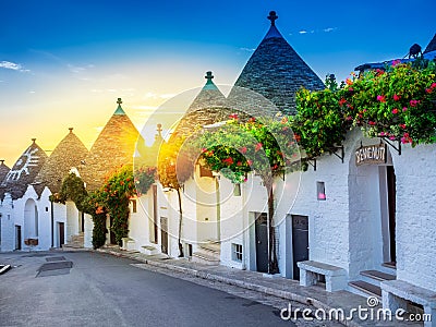 Sunrise over Trulli village - Alberobello Stock Photo