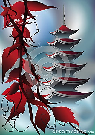 Sunrise pagoda Vector Illustration