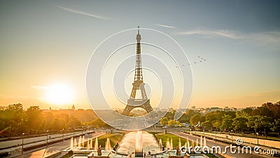 Sunrise in Paris, in front of Eiffel tower Stock Photo