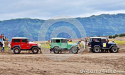 Sea of sands. Sea of jeep. Bromo Editorial Stock Photo