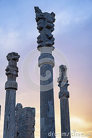 Sunrise in Persepolis city, ancient Persia, Iran. UNESCO heritage Stock Photo