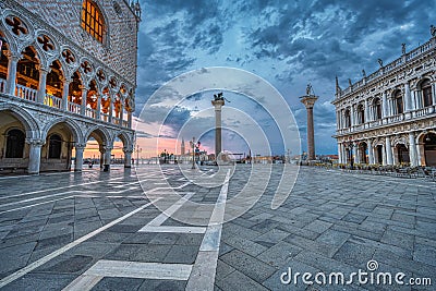 Sunrise at the Piazzetta San Marco and the Palazza Ducale Stock Photo