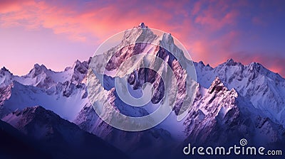 sunrise pink mountains Cartoon Illustration