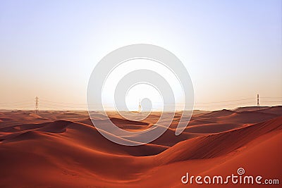 Sunrise on the red sand dunes of the Arabian desert in Riyadh, Saudi Arabia. Bright future, new beginnings, symbol of hope. Stock Photo