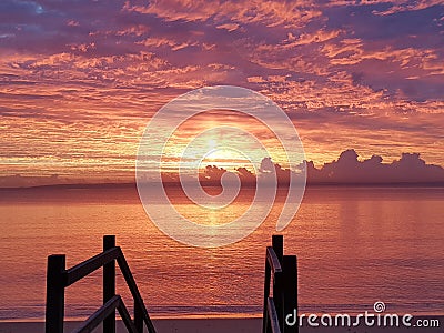 Sunrise Redcliffe Pink and Purple stairs Stock Photo