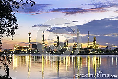 Sunrise at refinery Stock Photo